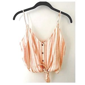NWT Roxy Tie Front Cropped Strappy Tank, Orange Stripe